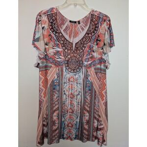 Apartment 9 Women's 3x Short Sleeve Blouse Embellished Embroidered Multicolored